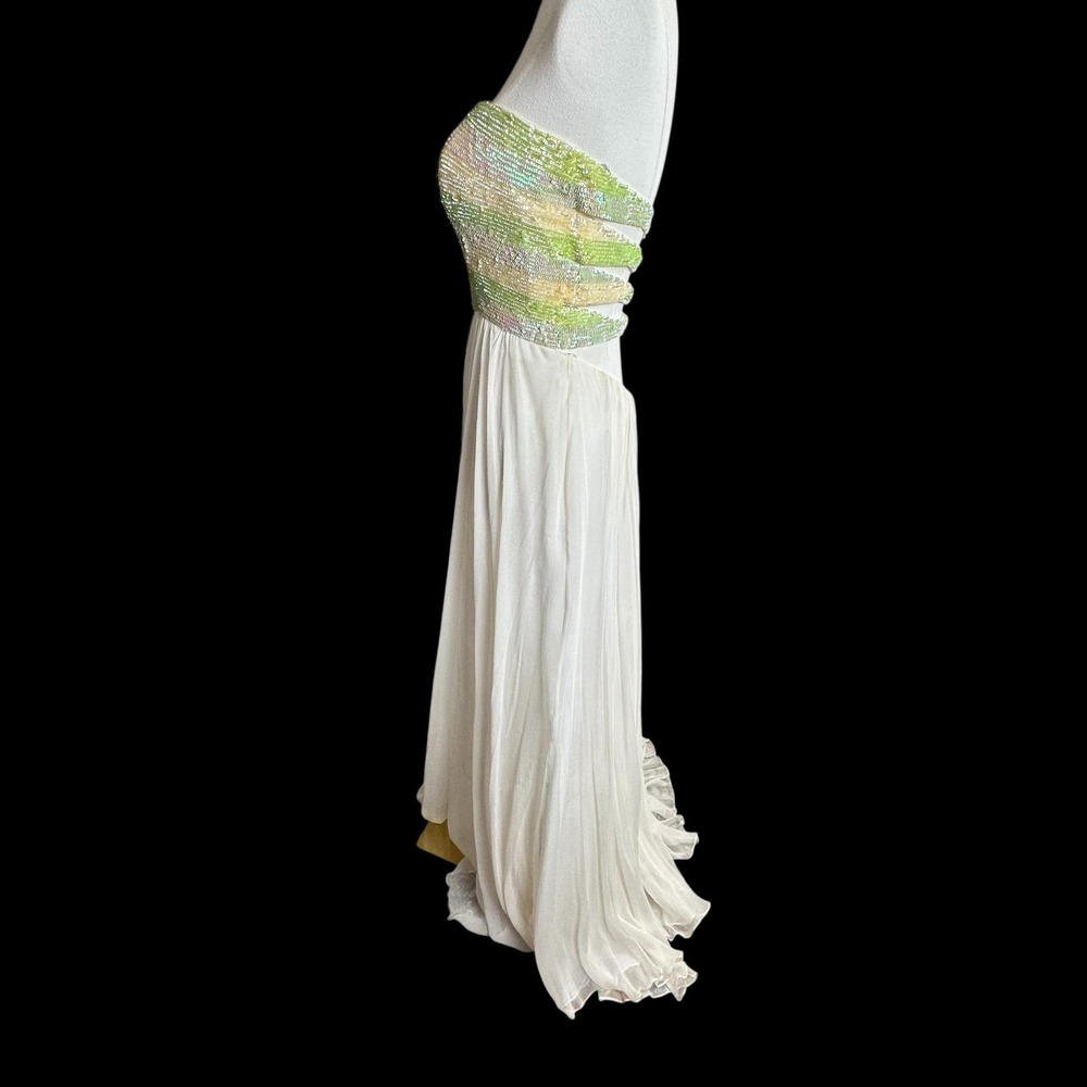 Sherri Hill 6 White Silk Beaded Strapless Gown Open Back Prom Pageant Dress - Picture 8 of 11